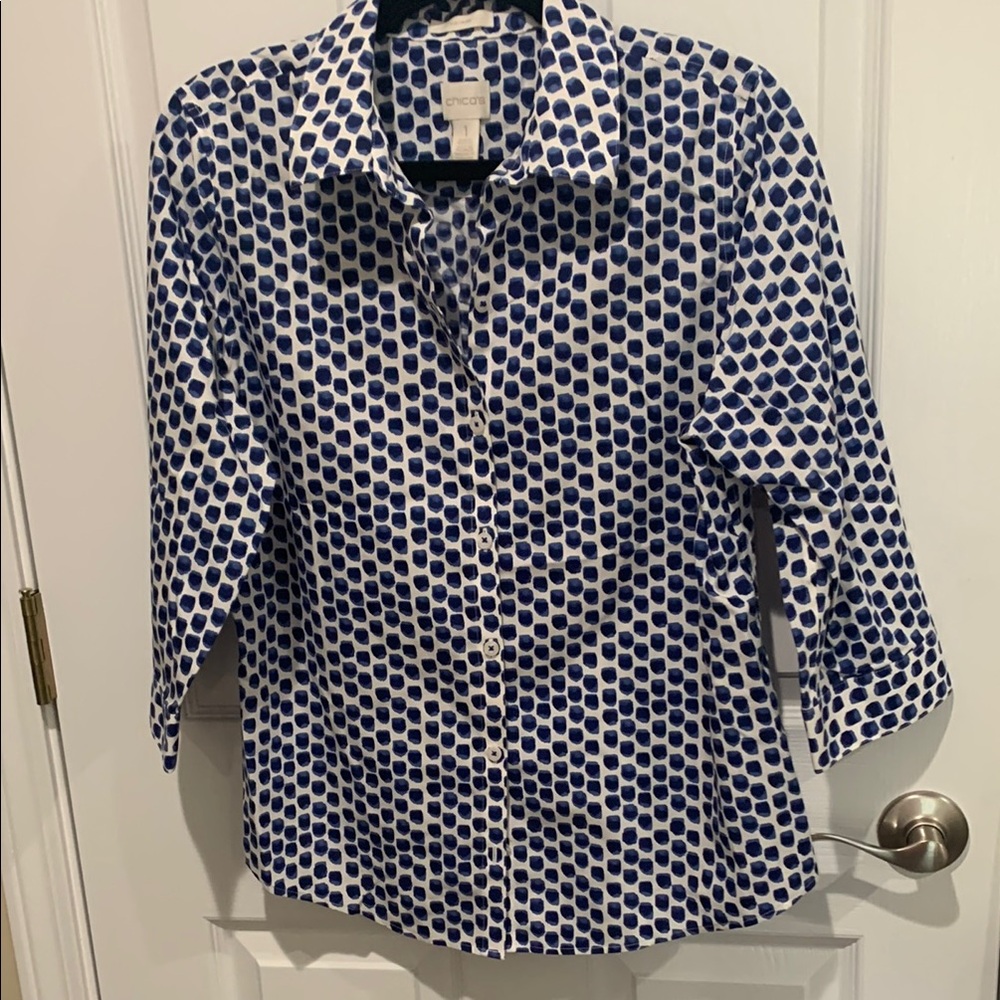 Chico's Blue and White Button Down Shirt